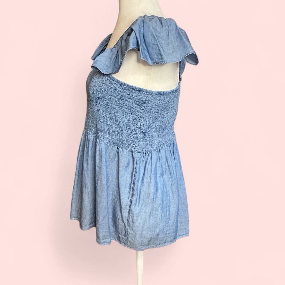 LOFT Light Blue Smocked Peplum Top - Picture 2 of 5
